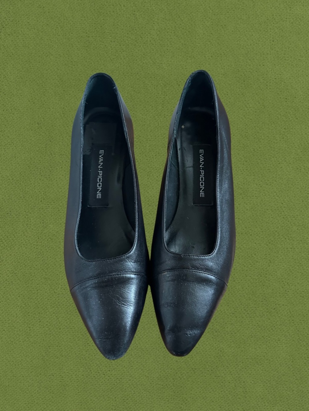 Evan Picone Black Leather Pointed Toe Flats